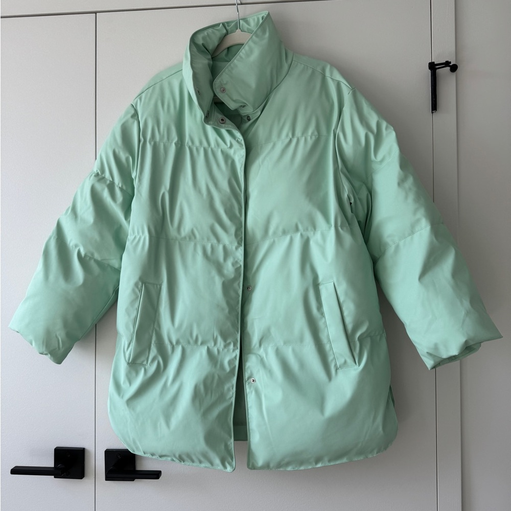 Mint green waterproof puffer coat